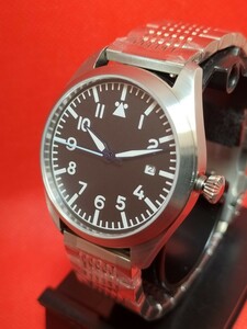 【新品】国内発送 40mm パイロットウォッチ サファイアクリスタルガラス 50m防水 自動巻き 日本製ムーブメント ミヨタ 8215 裏蓋スケルトン