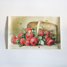 40cm×25cm バラ 薔薇 ビンテージポスター アンティーク ビクトリアン カゴ 絵画 アート お花 カゴ 蜜蜂 ミツバチ_画像1