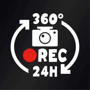 【カッティングステッカー】360度24時間ドライブレコーダー録画中 ドラレコ 車 煽り運転防止 自己防衛 REC シンプル