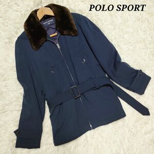 【希少】POLO SPORT　ポロスポーツ　ブルゾン　中綿ジャケット　ショートコート　ベルト付き　羊毛　ファー　レディース　9号