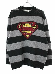 COACH コーチ DC SUPERMAN オーバーサイズボーダーニットセーター ブラック グレー XS ITSNF20O0KJ2