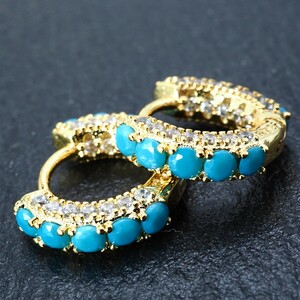  silver 925 turquoise diamond Gold earrings 6mm