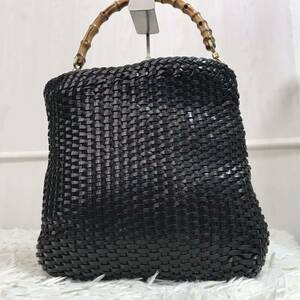 1円【極美品/希少デザイン】グッチGUCCI ハンドバッグ バンブー イントレ 編み込み レザー 本革 ブラウン 金具 レディース ビジネス