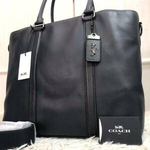 1円【現行モデル/未使用級】コーチ COACH メトロポリタン トートバッグ ショルダー 2way メンズ ビジネス 大容量 馬車ロゴ ネイビー レザー