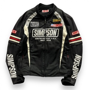 SIMPSON シンプソン 2way 袖 着脱可 RACING レーシング ジャケット 背中 クッション パッド ライディング ブルゾン バイク 3L ブラック