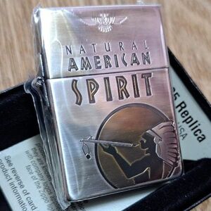 アメリカンスピリット特製zippo 2014年製1935レプリカダメージ加工2 面連続エッチング（限定500個・未開封・未使用品）