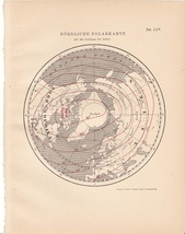 1890年代　アンティークプリント　北極圏等斜線地図　天体　天文学　気象_画像1