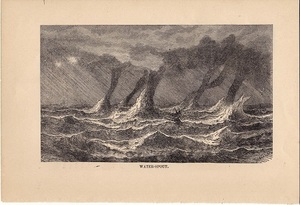 1880年代　アンティークプリント　イギリス　水上竜巻　ウォータースパウト　海　波