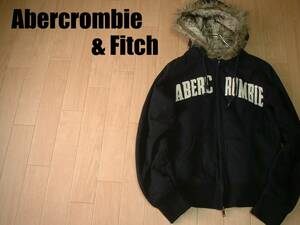 Abercrombie & Fitchファーボアライナー防寒スウェットジップパーカー黒M正規アバクロンビー&フィッチWOLF JAW JACKETボアジャンフーディ