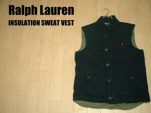 Ralph Laurenジップアップ中綿スウェットベストMブラック正規POLOラルフローレンワンポイント刺繍ブルゾンTALONインサレーションジャケット