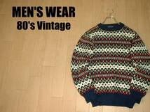 80sビンテージMEN'S WEARフェアアイル柄ノルディックセーター美品M正規メンズウェアネイティブ柄ジャガード雪柄スノーチマヨジャミーソンズ_画像1