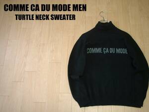COMME CA DU MODE MENビッグロゴ編み込みタートルネックウールセーター黒ブラック正規コムサデモードメンハイネックモックトックリニット