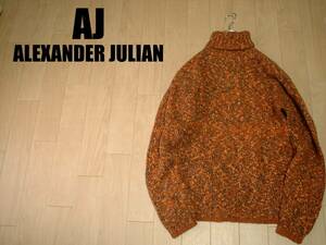 高級ALEXANDER JULIAN霜降り杢カラータートルネックウールセーター美品M正規AJアレクサンダージュリアンごま塩ニットハイネックトックリ