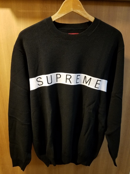 【新品未使用タグ付】Supreme　LOGO STRIPE PIQUE CREWNECK サイズM