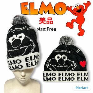 【美品】セサミストリート ELMO エルモ ボンボンニット帽