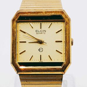 #28 ELGIN エルジン 16-214 腕時計 クウォーツ 3針 金色文字盤 ゴールド基調 時計 とけい トケイ アクセサリー