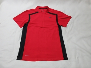 M-223★ナイキ・DRI-FIT♪赤x紺/ハーフジップ半袖シャツ(XL)★