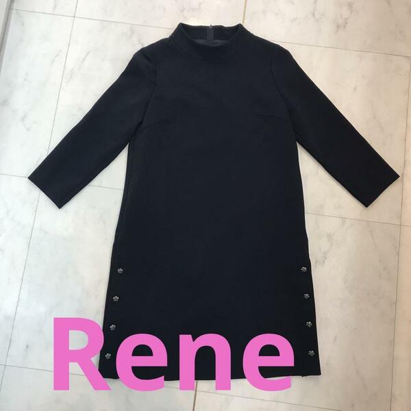 ★超美品★Rene basic　ルネ　ワンピース　七分袖　カメリア　ネイビー