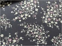 mets★5m*風光明花*梅の花*和柄*スケア*gray*コットン*生地83E_画像1