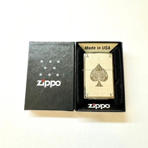 【10539】ZIPPO ジッポ　ライター オイルライター Zippo トランプ スペード エース 21年 USA U.S.A アメリカ 喫煙具 箱付き 火花〇 銀色