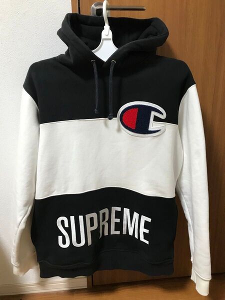 【レア】シュプリーム×チャンピオンコラボ刺繍パーカー/Mサイズ/supreme パーカー ブラック スウェット プルオーバー 長袖