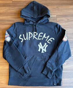 美品 15ss Supreme New York Yankees NY ヤンキース　Hooded Sweatshirt HOODIE パーカー スウェット Box Logo M ネイビー