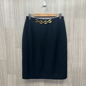 ■ C-992 CELINE セリーヌ スカート タイトスカート ひざ丈 ゴールド金具 フランス製 ウール混 ブラック レディース 38 L