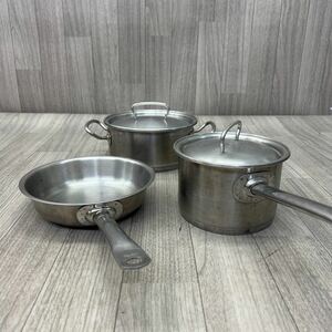 ■ C-1029 Fissler フィスラー ステンレス 両手鍋 片手鍋 ドイツ製 フライパン 調理器具 キッチン用品 3点セット 現状品