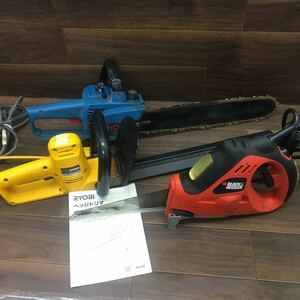 □B-687 RYOBI リョービ チェンソー AC-14 ヘッジトリマ HT-360 BLACK&DECKER KS900G-JP 電動式ノコギリ 3台セット 通電確認済み