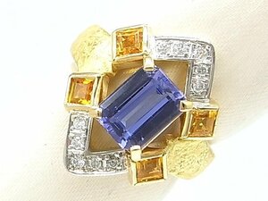 g17720　K18YG/Pt900　タンザナイト1.47ct　D0.14ct　S0.80ct　リング　USED　美品　7.8g　#12