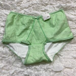 M レディース ショーツ パンティ パンツ 衣類 インナーウェア アンダーウェア 黄緑 グリーン チェック リボン