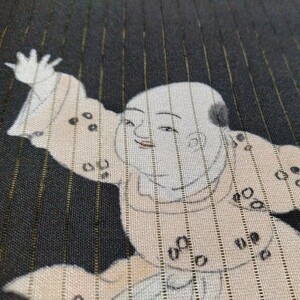 アンティーク　夏　絽　名古屋帯　なごや帯　黒地　　唐子　手刺繍　絹　正絹