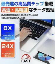 外付けDVDドライブDVDプレイヤーtype cポータブルドライブ USB3.0／CD/DVD読取・CD書き込みドライブ Window/Mac OS両対応 高速 静音　銀色_画像2