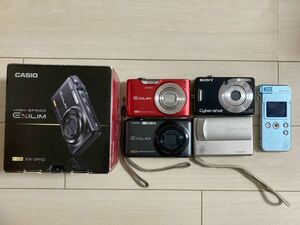 CASIO SONY Panasonic コンパクト デジタルカメラ 4台 セット 純正 バッテリーパック 付き まとめて コンデジ ジャンク 部品取り 送料無料