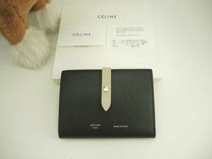 Celine Seline Seline Seline Slap Wallet кожа Black White 2-кратный кошелек Compact Wallet@F-YO-2187