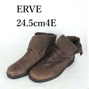 EB4632*ERVE*レディースショートブーツ*24.5cm4E*こげ茶*日本製