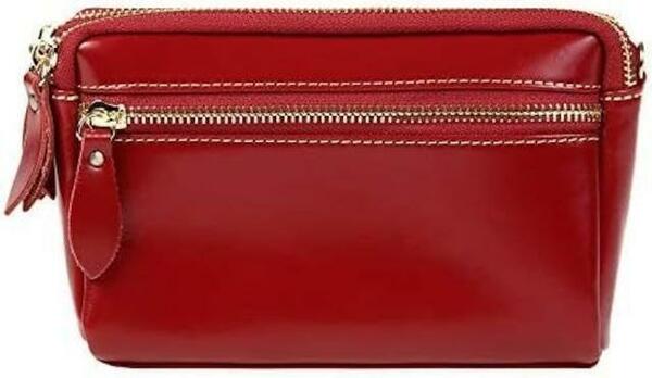 新品 3way 本革 財布 ポシェット ショルダーバッグ レッド レディース 赤 ハンドバッグ 上品 本革バッグ 未使用 パーティーバッグ