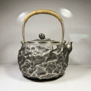 純銀製 金壽堂造 岩目 湯沸 煎茶道具 銀瓶 箱付 重さ約585g 純銀保証