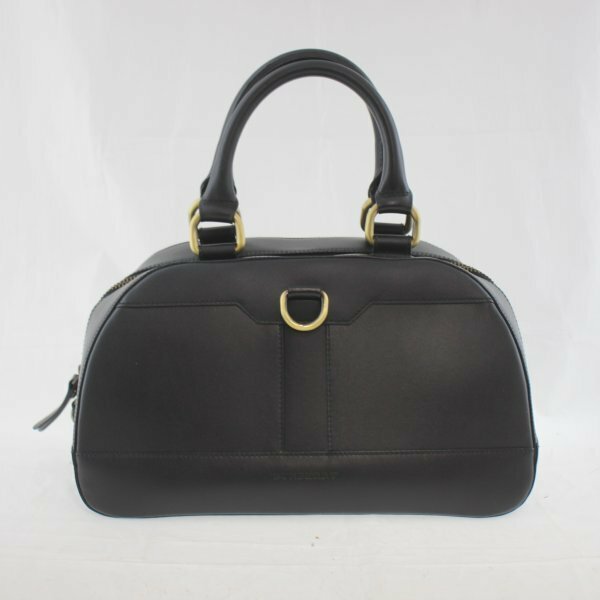 ◆ BURBERRY / バーバリー ミニボストンバッグ ノヴァチェック 型押し ゴールド金具 ブラック レザー 143077