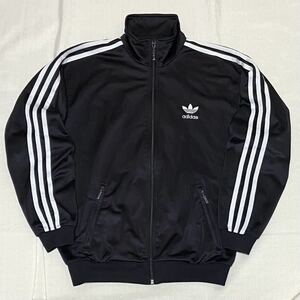 90sビンテージ adidas アディダス 黒 白 トレフォイルロゴ トラックジャケット ジャージ トラックトップ ブラック 90年代ヴィンテージ 古着