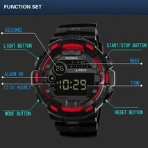 T0458 新品 LED デジタル多機能 メンズ レディース 腕時計 黒/赤 デジタル多 スポーツウォッチ ボーイズ 腕時計 黒_画像5