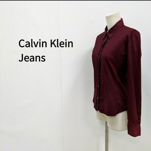 Calvin Klein Jeans シャツ ブラウス コットン ストレッチ スナップ レッド レディース