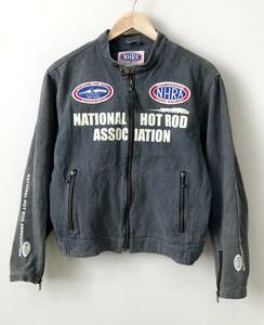 NHRA CHAMPIONSHIP DRAG RACING レーシングジャケット デニム バイカー ライダース 古着 ヴィンテージ SIZE：L■0123Q