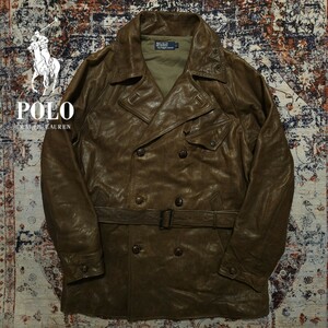 【激渋】 Polo Ralph Lauren Double Breasted Leather Car Coat 【L】 ダブルブレスト レザー カーコート 牛革 カウハイド RRL イーグル