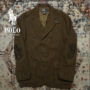 【逸品】 Polo Ralph Lauren Leather Elbow Patch Tweed Sports Coat 【L】 レザー エルボーパッチ ツイードジャケット 牛革 ブラウン RRL