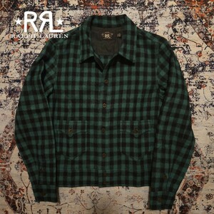 【武骨】 RRL Green Plaid Wool Jacket 【S】 グリーン プラッド ウール ジャケット 羊毛 ブラック Ralph Lauren 木製ボタン チェック