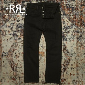 【USA製】 RRL Slim Fit Black Wash Jeans 【31×30】 スリムフィット ブラック ウォッシュ ジーンズ デニム 後染め レザー Ralph Lauren