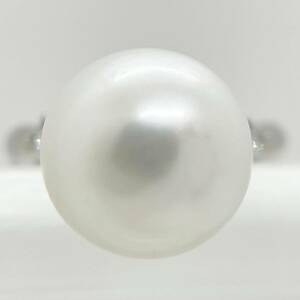 [新品同様]Pt900プラチナ真珠天然ダイヤモンド南洋パールリング指輪白蝶真珠