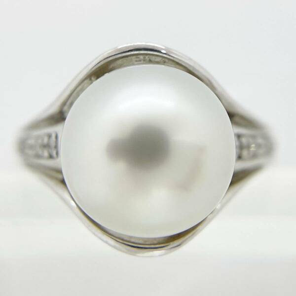 [新品同様]K18WGホワイトゴールド金白蝶真珠天然ダイヤモンドパールリング指輪