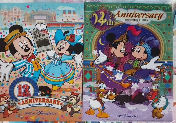 ディズニー　クリアホルダー　ミッキー　ミニー　13周年　14周年